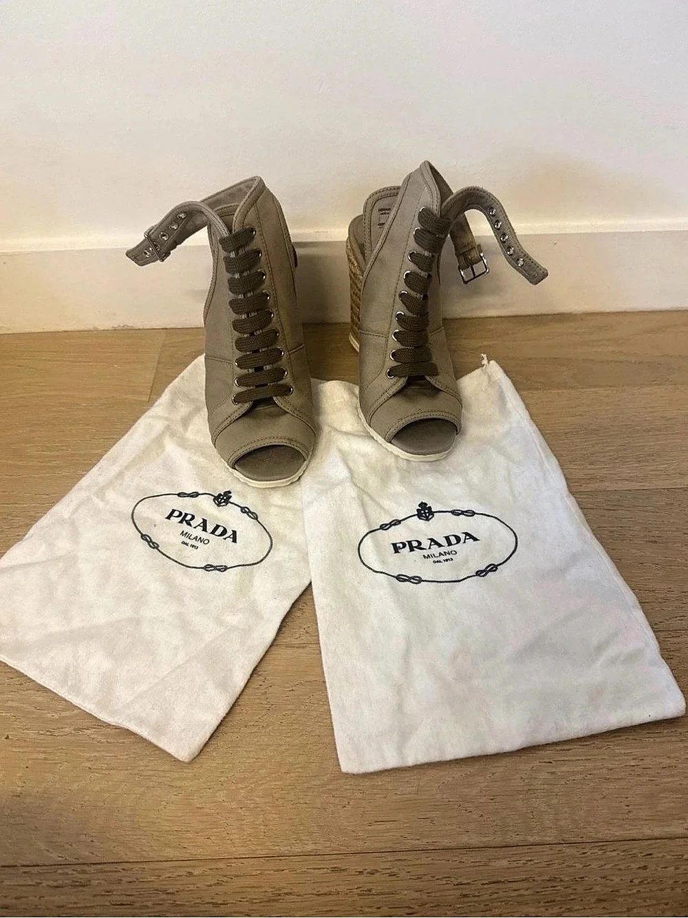 Prada Women's Wedge Sandals in Brown